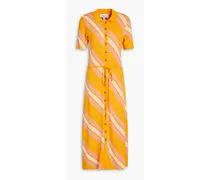 Aurelia striped cotton-blend midi shirt dress - Orange