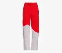 Logo-embroidered two-tone organic French cotton-terry track pants - Red