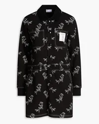 RED Valentino Floral-print French cotton-blend terry mini shirt dress - Black Black