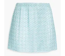 Wrap-effect metallic crochet-knit mini skirt - Blue