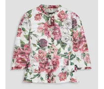 Frayed sliced floral-print gauze jacket - White