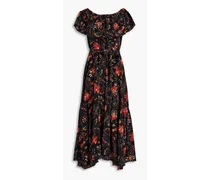 Skye belted floral-print silk crepe de chine midi dress - Black