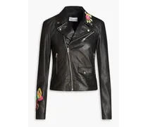 Embellished leather biker jacket - Black