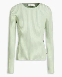 Tory Burch Metallic ribbed merino wool-blend sweater - Green Green