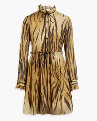 Etro Printed metallic silk-blend jacquard mini dress - Yellow Yellow