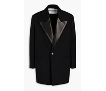 Leather-trimmed grain de poudre wool jacket - Black