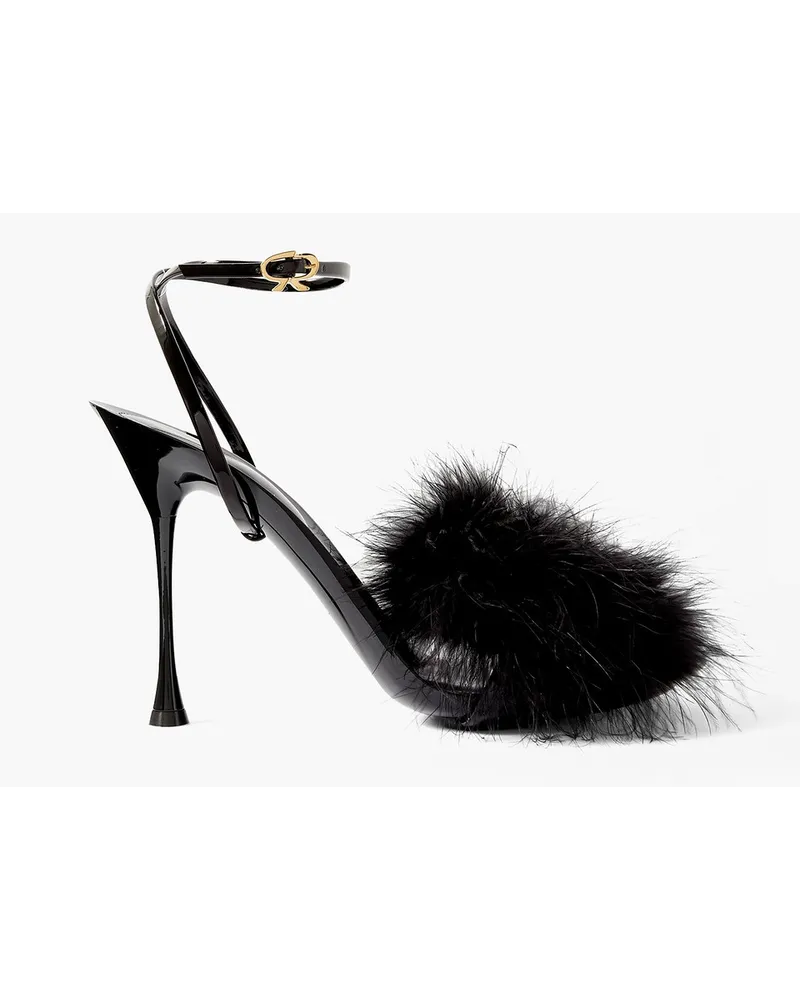 Gianvito Rossi Spice Plume 95 feather-embellished patent-leather sandals - Black Black