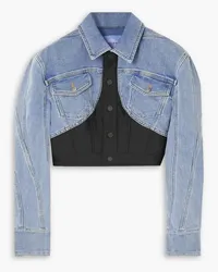 Thierry Mugler Cropped stretch jersey-paneled denim jacket - Blue Blue