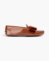 TOD'S Velvet-trimmed patent-leather loafers - Brown Brown