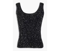 Sequined ribbed crochet-knit tank - Black