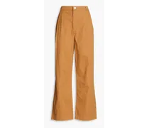 Pleated cotton-twill wide-leg pants - Brown