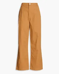 Frame Denim Pleated cotton-twill wide-leg pants - Brown Brown