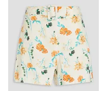 The Renata belted floral-print linen-blend shorts - White