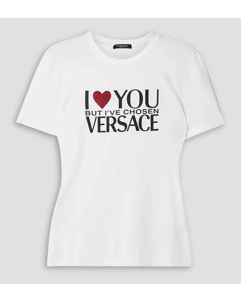 Versace Embellished printed stretch-jersey T-shirt - White White