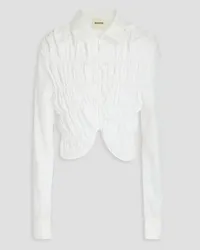 KHAITE Brena cropped ruched cotton-poplin shirt - White White