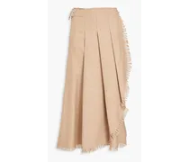 Fringed pleated wool-blend felt midi wrap skirt - Neutral