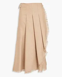 Alberta Ferretti Fringed pleated wool-blend felt midi wrap skirt - Neutral Neutral