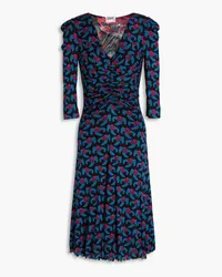 Diane von Furstenberg Ivan ruched printed stretch-mesh midi dress - Blue Blue