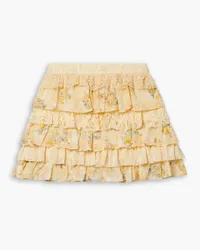 LoveShackFancy Merlita ruffled floral-print lace and silk mini skirt - Yellow Yellow