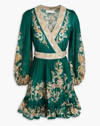 Zimmermann Paisley-print cotton-mousseline mini wrap dress - Green Green