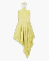 Stella McCartney Asymmetric halterneck lace-trimmed satin mini dress - Yellow Yellow