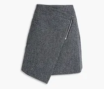 Wrap-effect marled cotton-blend twill mini skirt - Blue