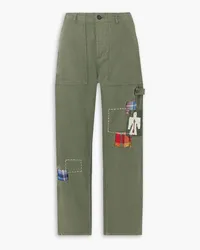 Fortela Jacey appliquéd herringbone cotton straight-leg cargo pants - Green Green