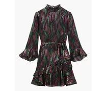 Marissa ruffled metallic silk-blend jacquard mini dress - Black