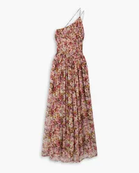 DÔEN Felicity one-shoulder shirred floral-print silk-gauze maxi dress - Pink Pink