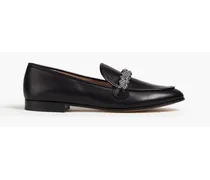 Crystal-embellished leather loafers - Black