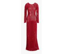 Alexa sequined open-knit gown - Red