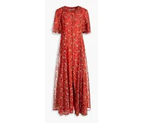 Printed silk-chiffon maxi dress - Red