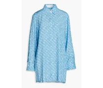 Striped cotton-blend poplin shirt - Blue