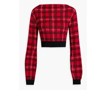 Checked jacquard-knit wool sweater - Red