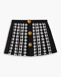 Balmain Button-embellished pleated houndstooth jacquard-knit mini skirt - Black Black