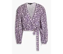 Floral-print linen-blend wrap blouse - Purple