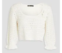 Marcia cropped embellished crochet-knit sweater - White