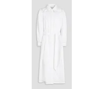 Gathered cotton-twill midi shirt dress - White