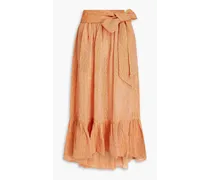 Gathered linen-blend gauze midi skirt - Orange
