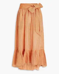 Lisa Marie Fernandez Gathered linen-blend gauze midi skirt - Orange Orange