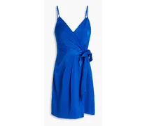 Pleated satin mini wrap dress - Blue