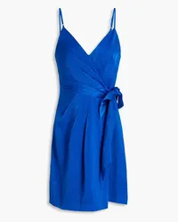 Aidan Mattox Pleated satin mini wrap dress - Blue Blue