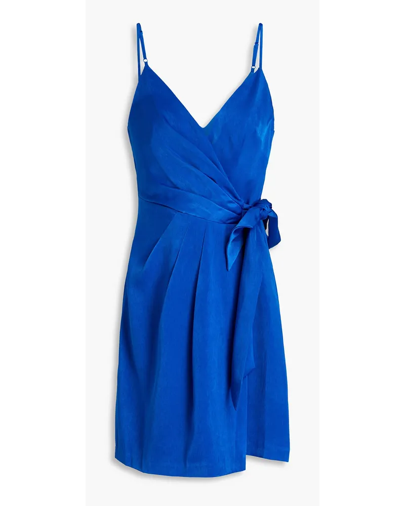 Aidan Mattox Pleated satin mini wrap dress - Blue Blue