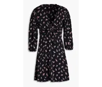 Knotted floral-print cupro-blend jacquard mini dress - Black