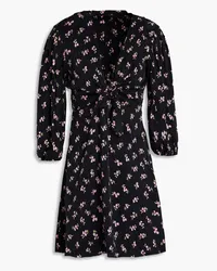 Maje Knotted floral-print cupro-blend jacquard mini dress - Black Black