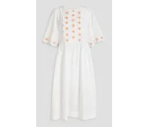 Broderie anglaise-trimmed cotton-poplin midi dress - White