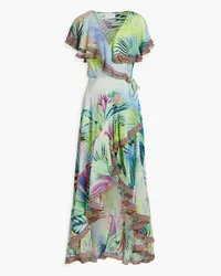 Camilla Ruffled printed silk crepe de chine wrap dress - Blue Blue