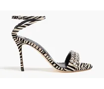Crystal-embellished zebra-print suede sandals - Black