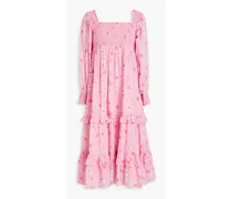 Miri smocked floral-print cotton-gauze midi dress - Pink
