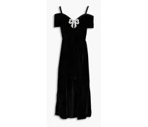 Clementine cold-shoulder crystal-embellished velvet midi dress - Black